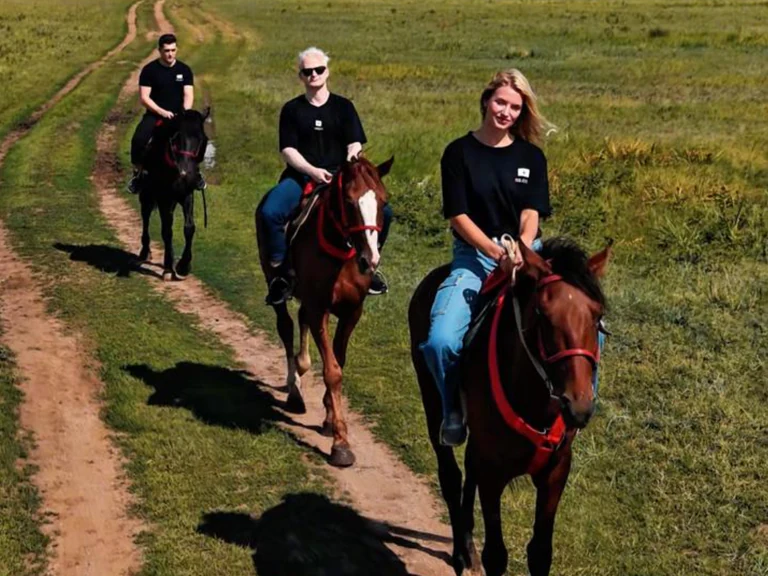Network School members riding horses through Kazakhstan